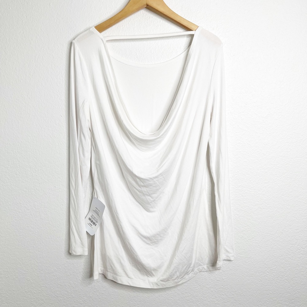 Fabletics Emerson Top White Open Back Long Sleeve Boatneck Jersey Medium